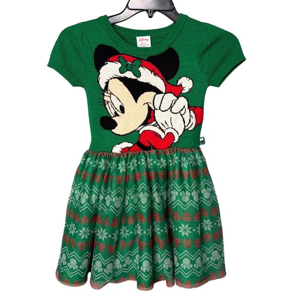 Disney Mickey Mouse Tutu Dress Christmas Green Red Knitted Size 6-6X Disneyland - Picture 1 of 7